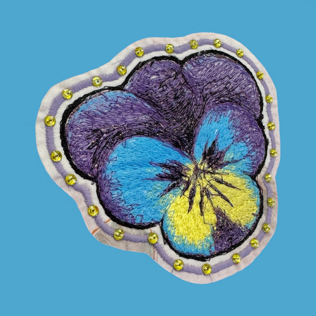 Pansy brooche lilac blue yellow