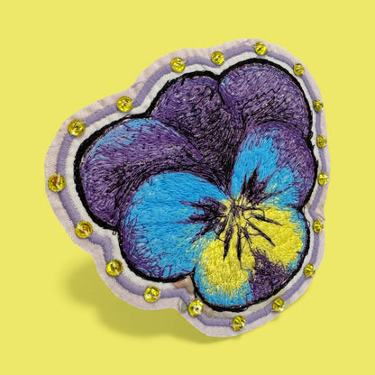 Pansy brooche lilac blue yellow